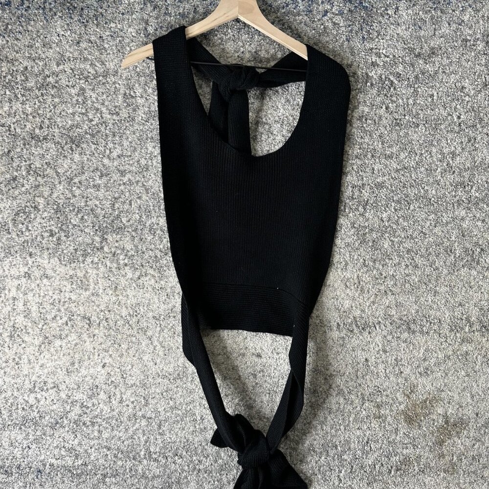 Free People FP Beach Sweater Vest Womens‎ XL Black Knit Scarf Tie Wrap OB1264302